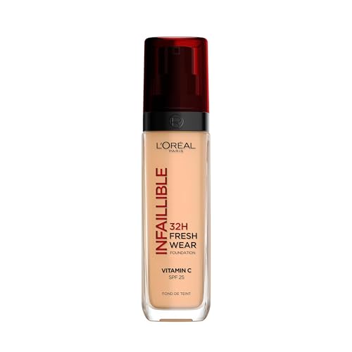 L'Oreal Paris Liquid Foundation, Full Coverage, Lasting Wear, With Vitamin C and SPF 25, Infallible 32H Fresh Wear, 200 Warm Dore