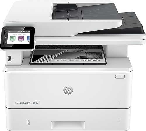 HP Laserjet Pro MFP 4102fdw Laser Printer, Black and White, For Small Medium Business, Print, Copy, Scan, Fax, ADF, 2-Sided Printing, Dual-Band Wi-Fi, Ethernet
