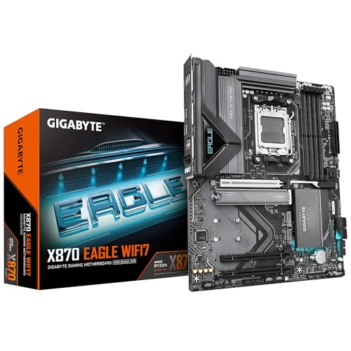 GIGABYTE X870 EAGLE WIFI7 Motherboard - Supports AMD Ryzen 9000 CPUs, 14+2+2 phases VRM, up to 8000MHz DDR5 (OC), 1xPCIe 5.0, Wi-Fi 7, 2.5GbE LAN, USB 4