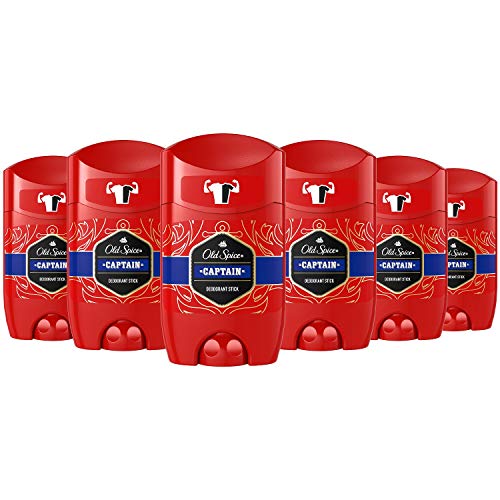 Old Spice Captain Deodorant Stick For Men 6x50 ml, 48H Fresh, 0% Aluminium Salts, Anti-White Marks and Yellow Stains