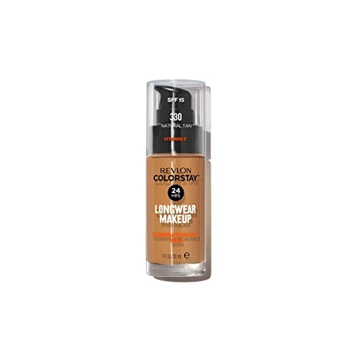 Revlon Colorstay Liquid Foundation Makeup for Combination/Oily Skin SPF 15, Longwear Medium-Full Coverage with Matte Finish, Natural Tan (330), 30 ml , 330 Natural Tan