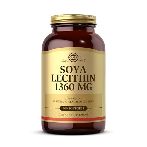 Solgar Soya Lecithin 1360 mg Softgels - Pack of 100 - Supports Cell Membrane Structure - Wheat,Gluten and Diary Free
