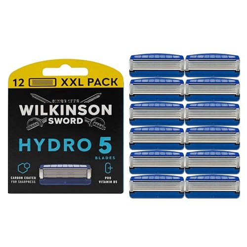 Wilkinson Sword Hydro 5 Men?s Razor Refills, Great Addition to Wash Bags for Men's Grooming, Great Shavers for Routine Shaving and Holidays, 12 Refill Razor Blades Pack